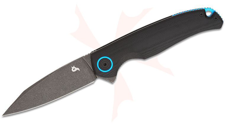 Fox BlackFox BF-760 Argus Liner Lock Flipper Knife 3.54 inch D2 Black Stonewashed Drop Point Blade, Black G10 Handles