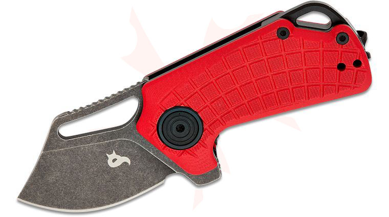 Fox BlackFox BF-761 R Puck Liner Lock Flipper Knife 1.57 inch D2 Black Stonewashed Sheepsfoot Blade, Red G10 Handles