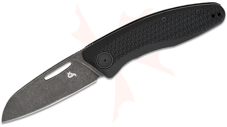Fox BlackFox BF-762 BB Feresa Liner Lock Folding Knife 3.54 inch D2 Black Stonewashed Sheepsfoot Blade, Black Anodized Aluminum Handles