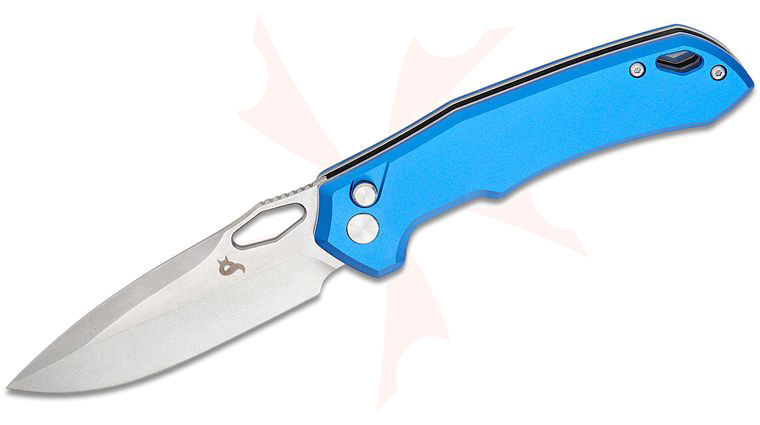 Fox BlackFox BF-770 BL Atros Folding Knife 3.35 inch VG10 Stonewashed Drop Point Blade, Blue Anodized Aluminum Handles