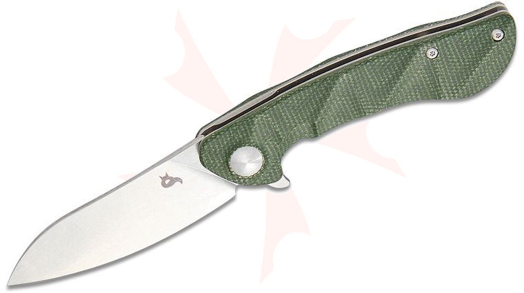 Fox BlackFox BF-771 MOD Dripper Flipper Knife 2.95 inch VG10 Stonewashed Drop Point Blade, OD Green Micarta Handles