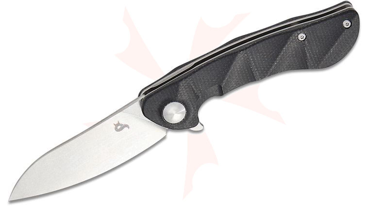 Fox BlackFox BF-771 MB Dripper Flipper Knife 2.95 inch VG10 Stonewashed Drop Point Blade, Black Micarta Handles