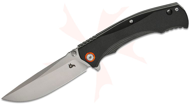 Fox BlackFox BF-782 OR Spectrum Flipper Knife 3.5 inch D2 Satin Drop Point Blade, Black G10 Handles with Orange Pivot Ring
