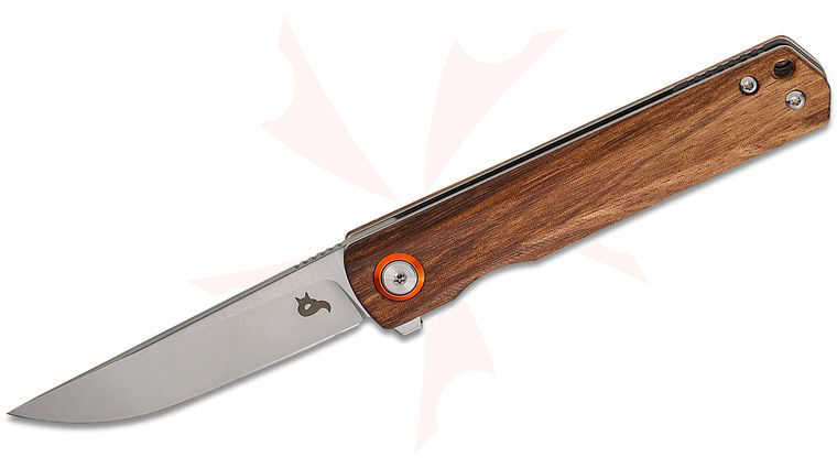 Fox BlackFox BF-783 ZW Spear Flipper Knife 3 inch D2 Satin Drop Point Blade, Zebra Wood Handles with Orange Pivot Ring