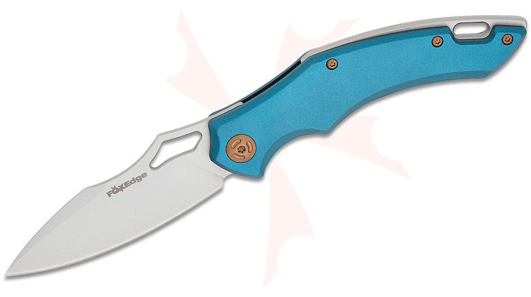 Fox Edge FE-030 Denis Simonutti Sparrow Liner Lock Folding Knife 3.15 inch 9Cr13 Bead Blasted Drop Point Blade, Blue Aluminum Handles
