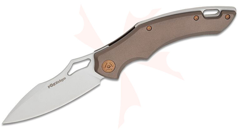 Fox Edge FE-031 Denis Simonutti Sparrow Liner Lock Folding Knife 3.15 inch 9Cr13 Bead Blasted Drop Point Blade, Brown Aluminum Handles