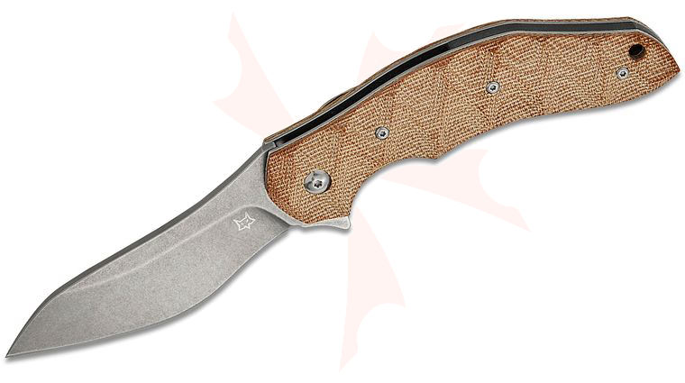 Fox FX-302 MIN Jens Anso Flipper Knife 3.54 inch N690 Acid Stonewashed Drop Point Blade, Natural Micarta Handles