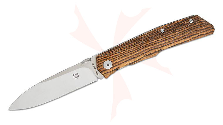 Fox FX-525 B Bob Terzuola Liner Lock Folding Knife 3.54 inch N690 Satin Plain Blade, Bocote Wood Handles, Leather Sheath