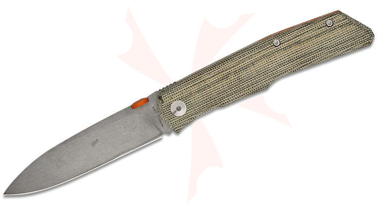 Fox FX-525 MI Bob Terzuola The Sicilian Liner Lock Folding Knife 3.54 inch Becut Stonewashed Drop Point Blade, Green Canvas Micarta Handles