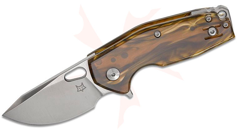 Fox FX-526LI EX1 Jesper Voxnaes Suru Liner Lock Flipper Knife 2.32 inch M398 Satin Clip Point Blade, Black and Brown Cellulose Acetate (Polymer) Handles