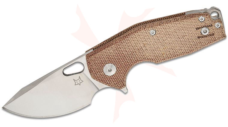 Fox FX-526LI MNA Jesper Voxnaes Suru Liner Lock Flipper Knife 2.32 inch M398 Satin Clip Point Blade, Natural Canvas Micarta Handles