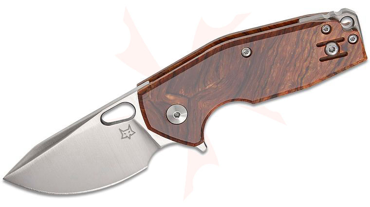 Fox FX-526LI RB3 Jesper Voxnaes Suru Liner Lock Flipper Knife 2.32 inch M398 Satin Clip Point Blade, Brown Cellulose Acetate (Polymer) Handles