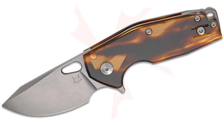 Fox FX-526LI RB4 Jesper Voxnaes Suru Liner Lock Flipper Knife 2.32 inch M398 Satin Clip Point Blade, Tortoise Shell Cellulose Acetate (Polymer) Handles