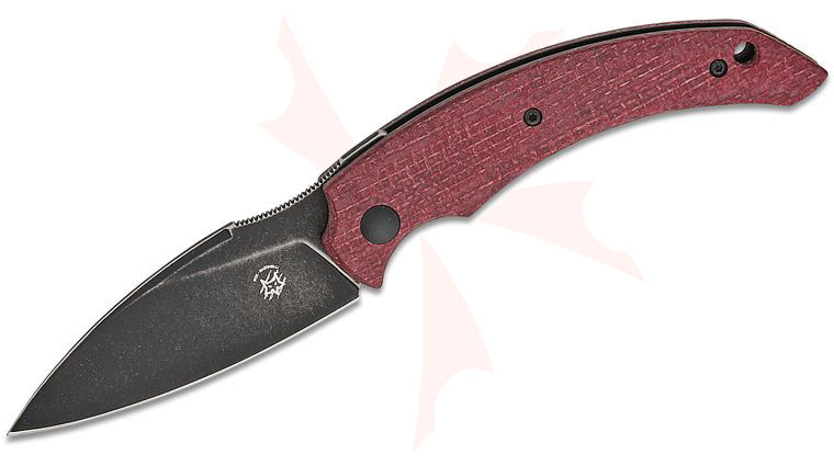 Fox FX-538 MP Bastinelli Honos Liner Lock Front Flipper Knife 2.95 inch Becut Black Stonewashed Modified Wharncliffe Blade, Burgundy Micarta Handles, Leather Pocket Sheath