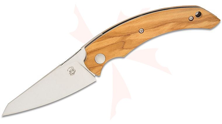 Fox/Bastinelli Creations FX-539 OL Fides Friction Folder 2.95 inch Becut Satin Drop Point Blade, Olive Wood Handles, Leather Pouch