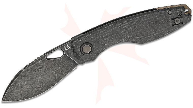 Fox FX-530 CFDSW Jesper Voxnaes Chilin Liner Lock Folding Knife 3.15 inch M398 Black Stonewashed Drop Point Blade, 3K Carbon Fiber Handles