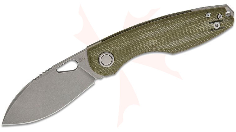 Fox FX-530 MOD Jesper Voxnaes Chilin Liner Lock Folding Knife 3.15 inch M398 Stonewashed Drop Point Blade, OD Green Micarta Handles