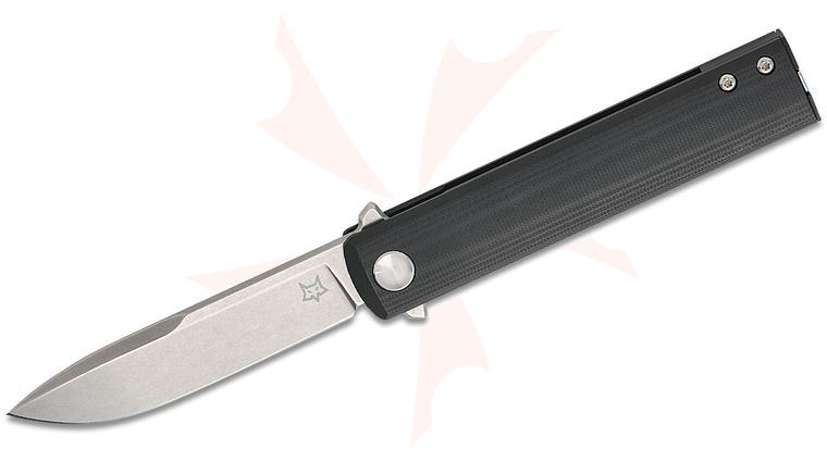 Fox FX-545 G10B Chnops Liner Lock Flipper Knife 2.95 inch Hybrid Cryo Stonewashed Drop Point Blade, Black G10 Handles