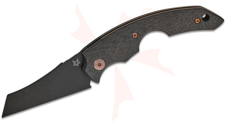 Fox Knives FX-541 CF Virtus Friction Folding Knife 2.52 inch Becut Black PVD Chisel Ground Blade, 3K Carbon Fiber Handles, Leather Pocket Sheath