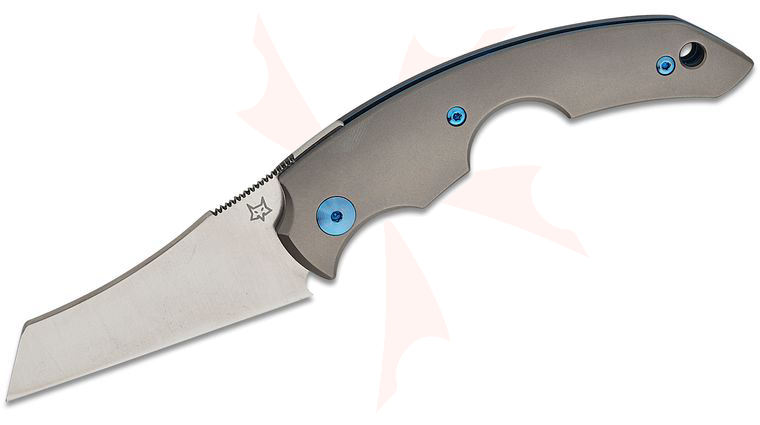 Fox Knives FX-541 TI Virtus Friction Folding Knife 2.52 inch Becut Satin Chisel Ground Blade, Bead Blasted Titanium Handles, Leather Pocket Sheath