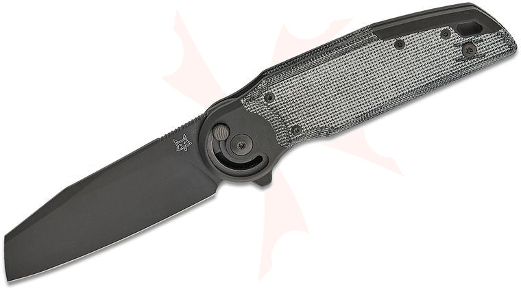 Fox FX-556 A2 Metamorphosis Radius Button Lock Flipper Knife 3.31 inch M390 Black Sheepsfoot Blade, Black Canvas Micarta Handles with Black Titanium Bolsters