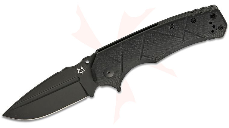 Fox FX-557 B Uro Liner Lock Flipper Knife 3.54 inch Niolox Black PVD Drop Point Blade, Black G10 Handles
