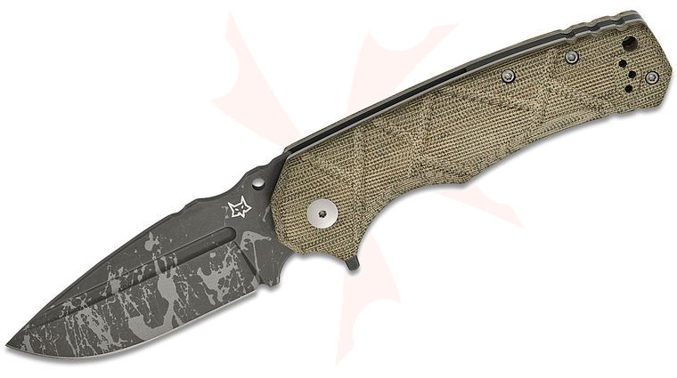 Fox FX-557 Uro Liner Lock Flipper Knife 3.54 inch Niolox Acid Washed Drop Point Blade, OD Green Canvas Micarta Handles