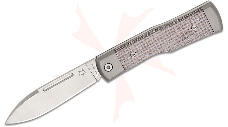 Fox FX-558 BI Gunstock Folding Knife 2.76 inch M390 Satin Plain Blade, Bison Micarta and Titanium Handles
