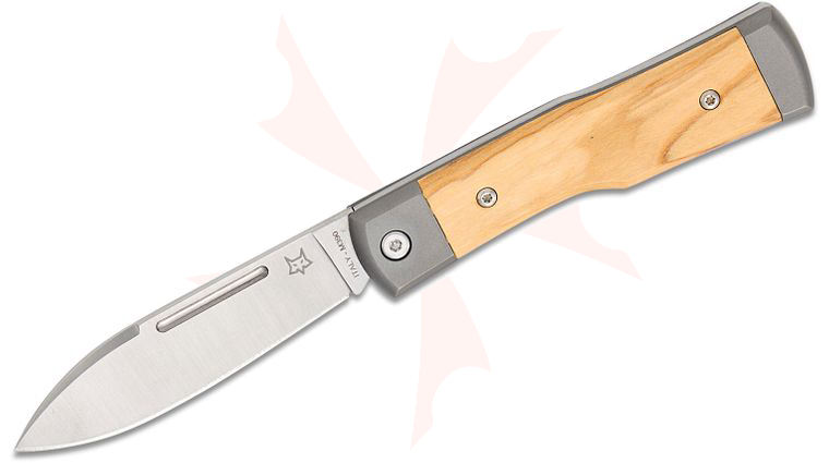 Fox FX-558 OL Gunstock Folding Knife 2.76 inch M390 Satin Plain Blade, Olive Wood and Titanium Handles