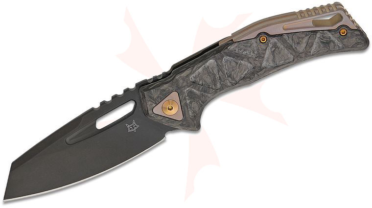 Fox FX-552 ALCF Stefan Merk Chronos Frame Lock Flipper Knife 3.54 inch CPM-MagnaCut Black PVD Reverse Tanto Blade, Dark Matter FatCarbon Handles with Bronze Titanium Backspacer