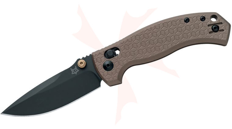 Fox FX-560 ALBR Les George Anzu Crossbar Lock Folding Knife 3.15 inch CPM-MagnaCut Black PVD Drop Point Blade, Bronze Milled Aluminum Handles, Reversible Clip