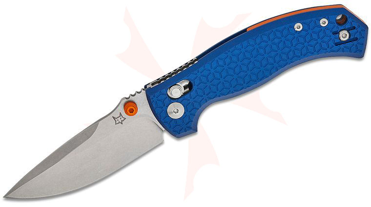 Fox FX-560 ALOR Les George Anzu Crossbar Lock Folding Knife 3.15 inch CPM-MagnaCut Stonewashed Drop Point Blade, Blue Milled Aluminum Handles
