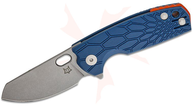 Fox FX-608 BL Jesper Voxnaes Baby Core Liner Lock Flipper Knife 2.36 inch N690Co Stonewashed Modified Sheepsfoot Blade, Blue G10 Handles