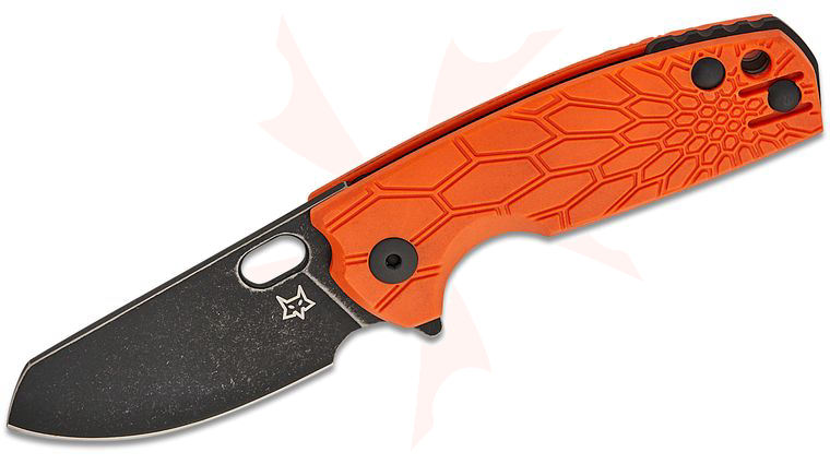 Fox FX-608 OR Jesper Voxnaes Baby Core Liner Lock Flipper Knife 2.36 inch N690Co Black Stonewashed Modified Sheepsfoot Blade, Orange G10 Handles