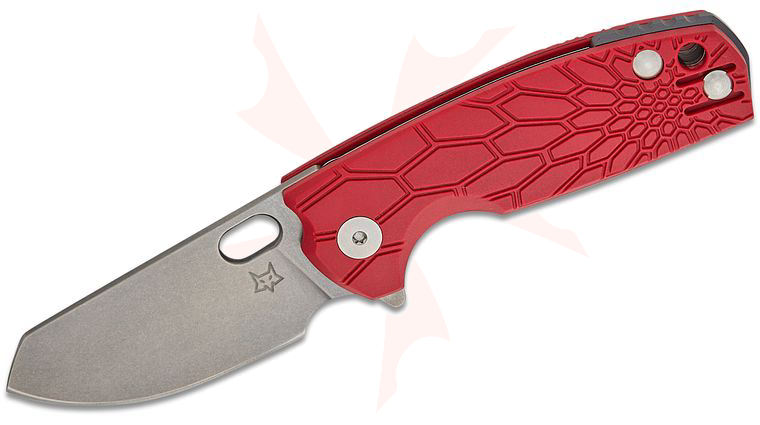 Fox FX-608 R Jesper Voxnaes Baby Core Liner Lock Flipper Knife 2.36 inch N690Co Stonewashed Modified Sheepsfoot Blade, Red G10 Handles