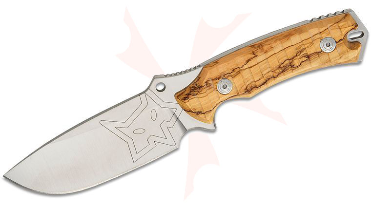 Fox FX-616 OL Oxylos Fixed Blade Knife 5.31 inch Becut Satin Drop Point, Olive Wood Handles, Leather Sheath