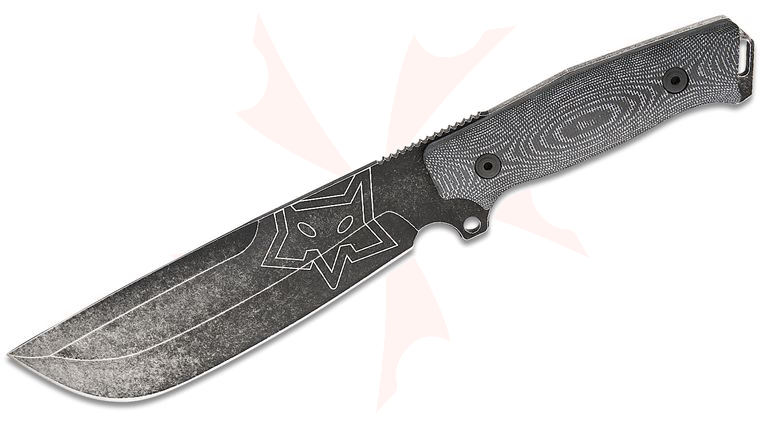 Fox FX-611 Native Fixed Blade Knife 6.89 inch D2 Black Stonewashed Drop Point, Black Micarta Handles, Black Leather Sheath