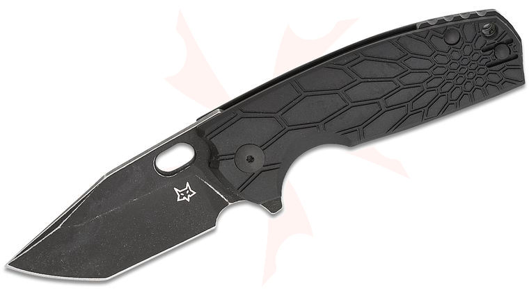 Fox FX-612 BB Jesper Voxnaes Core Liner Lock Flipper Knife 3.15 inch N690 Black Stonewashed Tanto Blade, Black FRN Handles