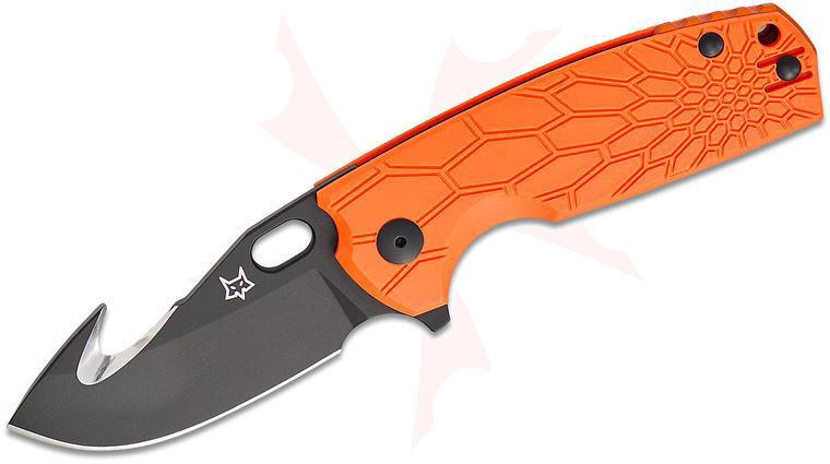 Fox FX-624 OR Jesper Voxnaes Core Hunter Flipper Knife 3.15 inch Becut Black Idroglider Guthook Blade, Orange FRN Handles with Orange Aluminum Spacer, Kydex Sheath
