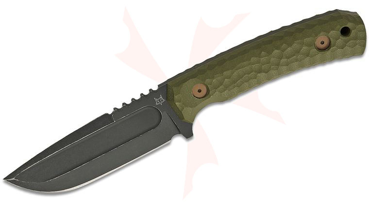 Fox FKMD FX-628 G10OD Monteserra Fixed Blade Knife 4.33 inch Niolox Black Stonewashed Drop Point, OD Green Milled G10 Handles, Kydex Sheath