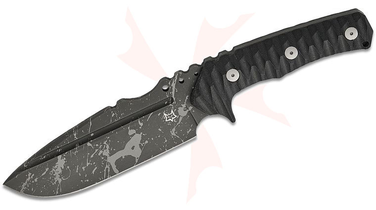 Fox FX-623 BA Uro Fixed Blade Knife 6.10 inch Niolox Acid Washed Drop Point Blade, Black Milled G10 Handles, Kydex Sheath