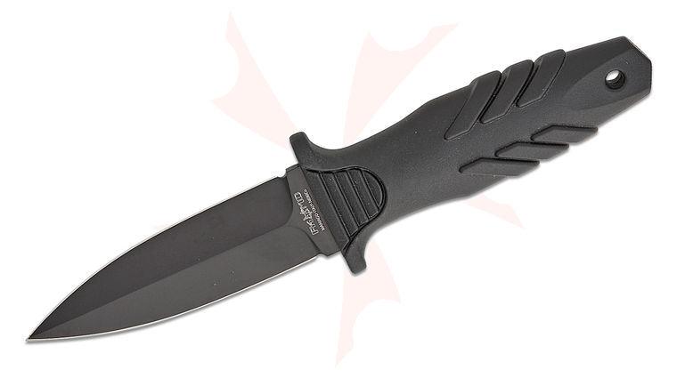 Fox FX-647 AF FKMD Tactical Elementum Dagger Fixed Blade 3.94 inch N690Co Black Double Edge Dagger Blade, Black TPE Handles, Kydex Sheath