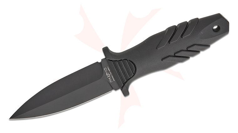 Fox FX-647 FKMD Tactical Elementum Dagger Fixed Blade 3.94 inch N690Co Black Single Edge Dagger Blade, Black TPE Handles, Kydex Sheath