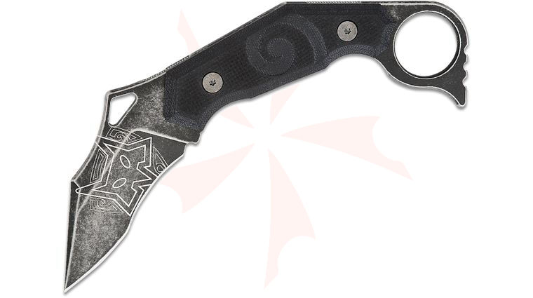 Fox FX-651 Jared Wihongi Moa Fixed Blade Karambit 2.95 inch N690 Black Stonewashed Recurve Blade, Black G10 Handle with Finger Ring, Kydex Sheath