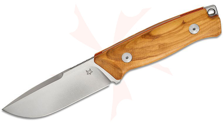 Fox FX-661 OL Rifle Series Windage Fixed Blade Knife 4.21 inch Becut Satin Drop Point, Olive Wood Handles, Leather Sheath