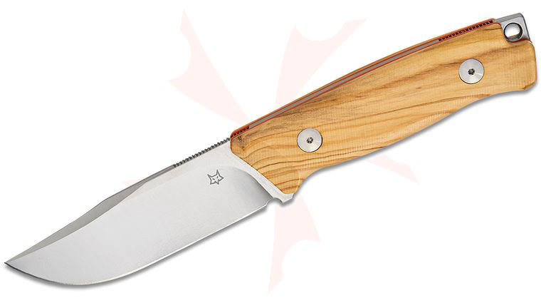 Fox FX-662 OL Rifle Series Receiver Fixed Blade Knife 4.21 inch Becut Satin Clip Point, Olive Wood Handles, Leather Sheath