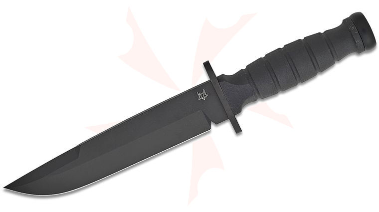 Fox FX-689 B Defender Fixed Blade Knife 7.38 N690Co Black Top Shield Clip Point Blade, Black GRN Handles, Kydex Sheath