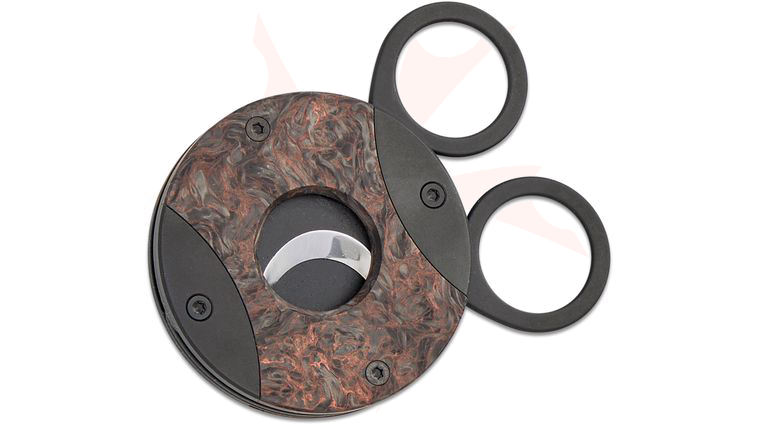 Fox Knives 744 CFD The Circle Cigar Cutter, 12C27 Black PVD Blade, Black PVD Titanium Body with  inchDark Matter inch FatCarbon Insert, Leather Case