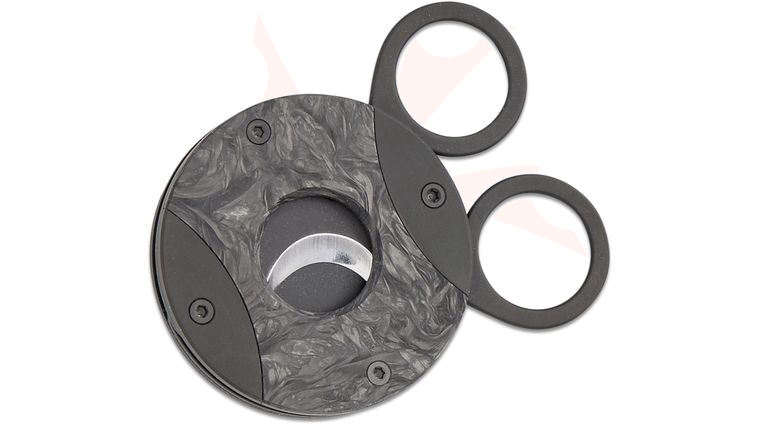 Fox Knives 744 CFF The Circle Cigar Cutter, 12C27 Black PVD Blade, Black PVD Titanium Body with  inchForged inch FatCarbon Insert, Leather Case
