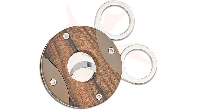 Fox Knives 744 ZW The Circle Cigar Cutter, 12C27 Satin Blade, Bronze Titanium Body with Zircote Wood Insert, Leather Case